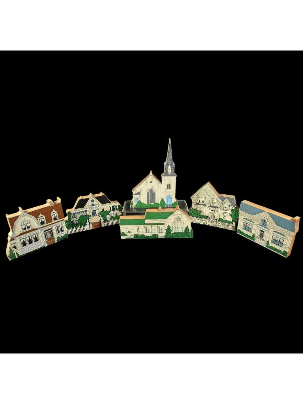 VTG 1991 Mendocino Cookie Co Wooden Shelf Sitters Historic Landmark Homes Church